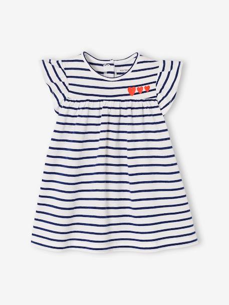 Jersey Knit Dress for Babies BLUE DARK STRIPED+rose+vanilla - vertbaudet enfant 