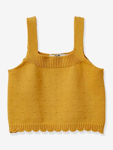 Knitted Sleeveless Top for Girls, by CYRILLUS YELLOW MEDIUM SOLID - vertbaudet enfant 