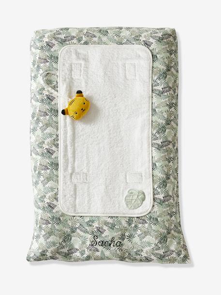 Housse matelas à langer personnalisable beige imprimé+écru / vert feuille+multicolore+vert sauge - vertbaudet enfant 
