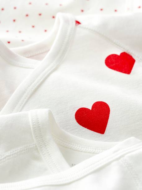 Lot de 3 bodies croisés manches courtes coeurs bébé naissance en coton bio blanc - vertbaudet enfant 
