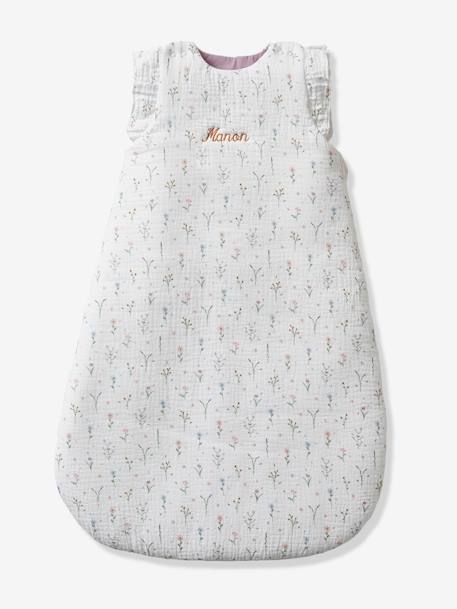 Sleeveless Baby Sleep Bag in Cotton Gauze, Sweet Provence WHITE LIGHT ALL OVER PRINTED - vertbaudet enfant 