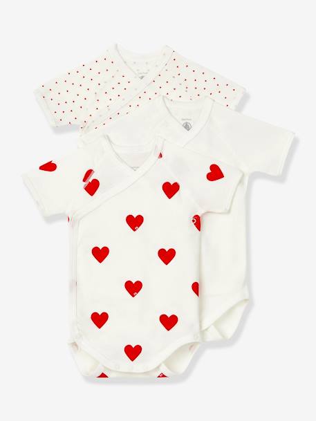 Lot de 3 bodies croisés manches courtes coeurs bébé naissance en coton bio blanc - vertbaudet enfant 