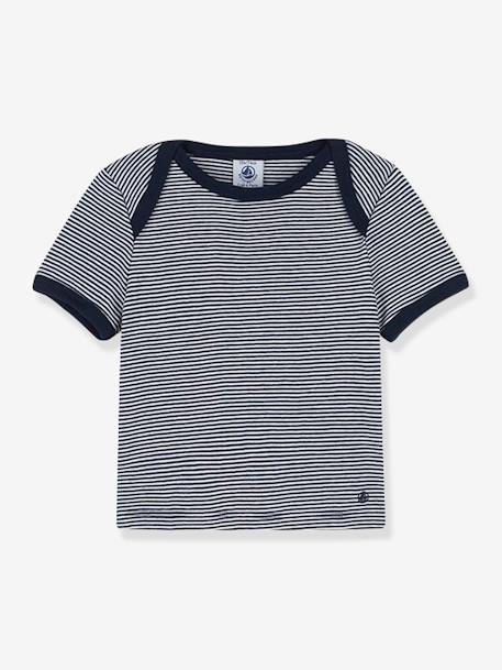 Fine Striped T-Shirt for Babies in Organic Cotton, by PETIT BATEAU BLUE MEDIUM STRIPED - vertbaudet enfant 