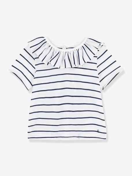 Blouse rayée bébé manches courtes en jersey blanc rayé marine - vertbaudet enfant 