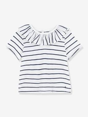 Baby-T-shirts & Roll Neck T-Shirts-T-shirts-Striped Short Sleeve Blouse in Jersey Knit for Babies, by PETIT BATEAU