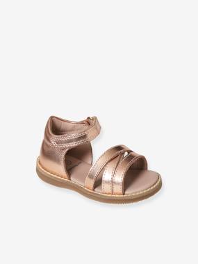 Leather Sandals with Touch-Fastener, for Baby Girls  - vertbaudet enfant