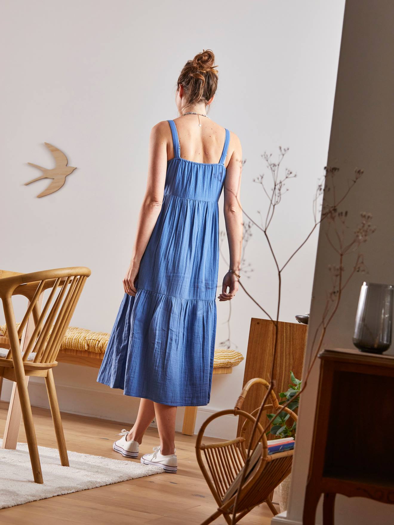Cotton Gauze Dress with Thin Straps 