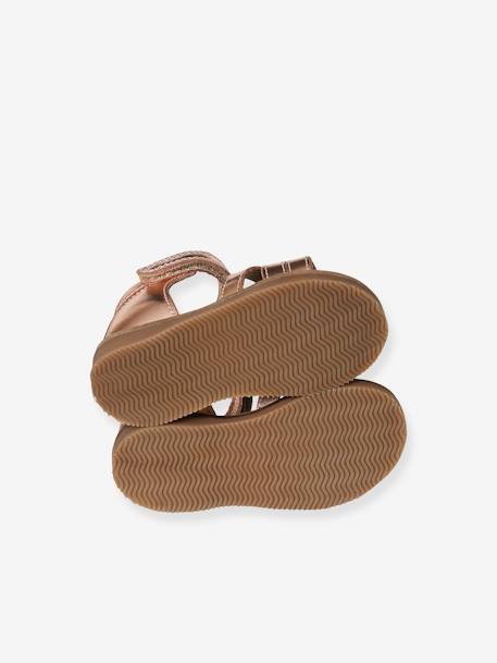 Leather Sandals with Touch-Fastener, for Baby Girls PINK MEDIUM METALLIZED+white - vertbaudet enfant 