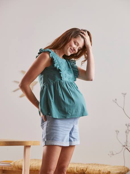 Paperbag Denim Shorts for Maternity BLUE MEDIUM SOLID - vertbaudet enfant 