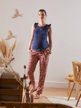 -Printed, Fluid Trousers in Viscose, for Maternity