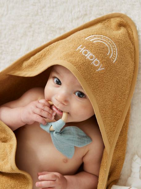 Cape de bain personnalisable et gant de toilette blanc+bleu moyen+framboise+ocre+rose poudré+vert bleuté+vert céladon - vertbaudet enfant 