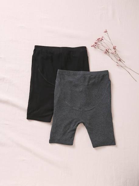Pack of 2 Cycling Shorts in Stretch Jersey Knit for Maternity BLACK DARK SOLID - vertbaudet enfant 