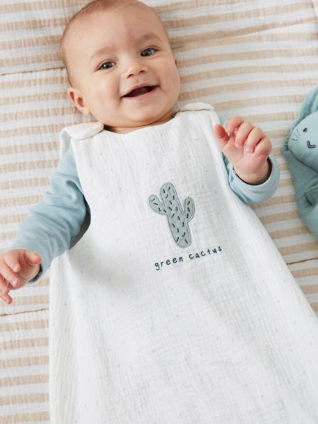 Summer Special Baby Sleep Bag in Organic Cotton* Gauze, Cactus WHITE LIGHT ALL OVER PRINTED - vertbaudet enfant 