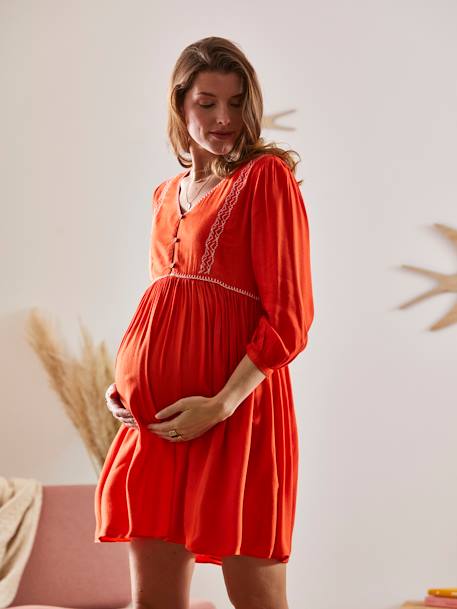 Plain Crepe Dress, Maternity & Nursing Special ORANGE BRIGHT SOLID - vertbaudet enfant 