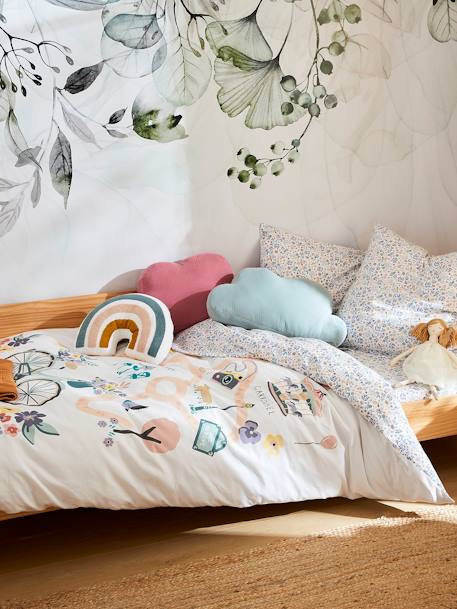 Duvet Cover + Pillowcase Set for Children, Lilac Square WHITE LIGHT SOLID WITH DESIGN - vertbaudet enfant 