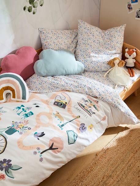 Duvet Cover + Pillowcase Set for Children, Lilac Square WHITE LIGHT SOLID WITH DESIGN - vertbaudet enfant 