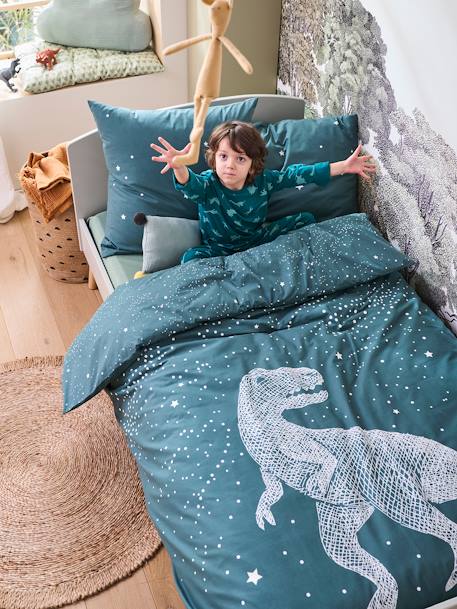 Parure housse de couette + taie d'oreiller avec détails phosphorescents GRAPHIC DINO vert - vertbaudet enfant 