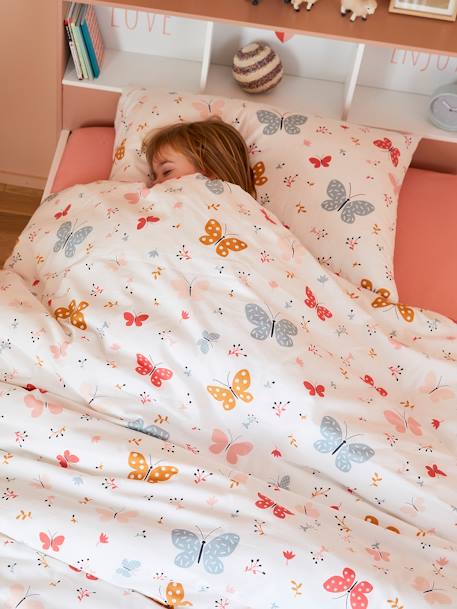 Duvet Cover + Pillowcase Set for Children, Butterflies, Basics PINK MEDIUM ALL OVER PRINTED - vertbaudet enfant 