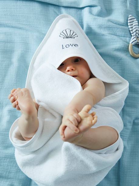 Cape de bain personnalisable et gant de toilette blanc+bleu moyen+framboise+ocre+rose poudré+vert bleuté+vert céladon - vertbaudet enfant 