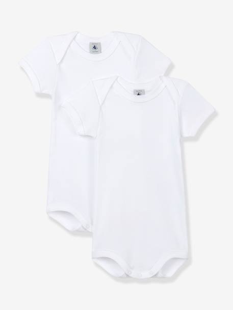 Lot de 2 bodies ouverture US manches courtes bébé en coton bio - blanc blanc - vertbaudet enfant 