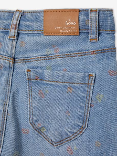 Straight Leg Jeans with Distressed Details for Girls BLUE LIGHT ALL OVER PRINTED+BLUE MEDIUM WASCHED+Denim Blue+Grey Denim - vertbaudet enfant 