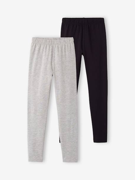 Lot de 2 leggings fille Basics anthracite+écru+gris chiné+noir+lot gris anthracite + bleu mar - vertbaudet enfant 