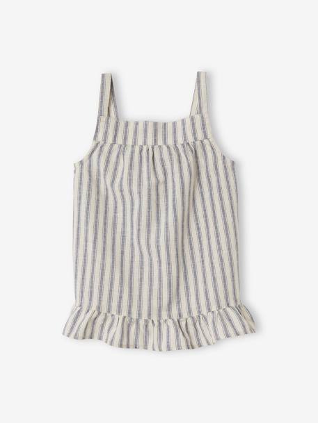 Striped Combo: Ruffled Top with Matching Shorts, for Girls WHITE DARK STRIPED - vertbaudet enfant 