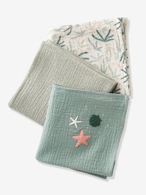 Nursery-Changing Mats & Accessories-Pack of 3 Cotton Gauze Muslin Squares, Under the Ocean