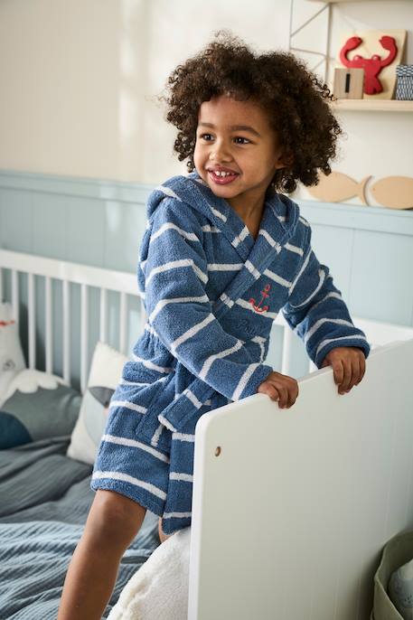 Peignoir de bain rayé enfant à capuche et personnalisable bleu / blanc - vertbaudet enfant 