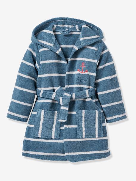 Striped Bathrobe with Hood for Children Blue Stripes - vertbaudet enfant 