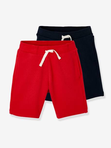 Lot de 2 bermudas garçon en molleton lot encre+lot rouge+vert sauge - vertbaudet enfant 
