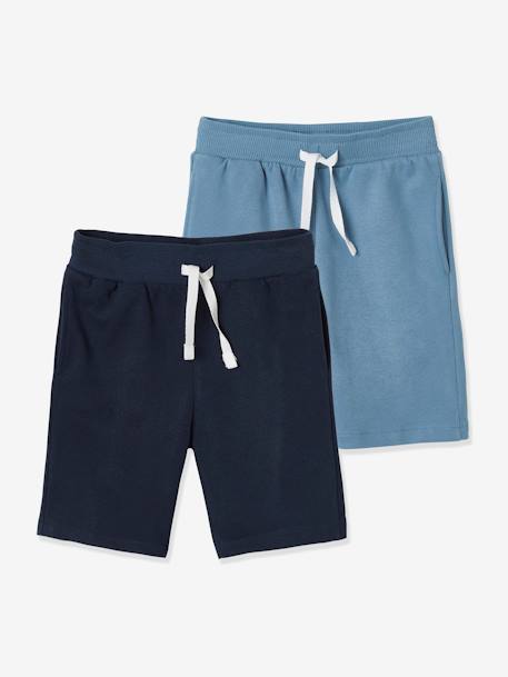 Lot de 2 bermudas garçon en molleton lot encre+lot rouge+vert sauge - vertbaudet enfant 