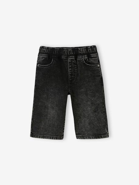 Bermuda Shorts in Denim Effect Fleece, for Boys BLACK DARK SOLID+BLUE DARK WASCHED - vertbaudet enfant 