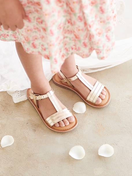Leather Sandals for Girls silver+YELLOW LIGHT METALLIZED - vertbaudet enfant 
