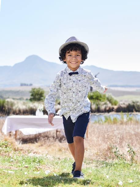 Bermuda garçon cérémonie en coton/lin beige+beige clair+bleu+marine foncé+vert sauge - vertbaudet enfant 