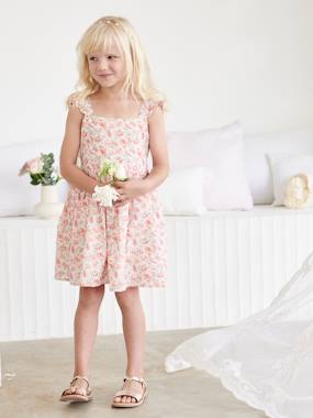-Floral Special Occasion Dress, Ruffle on the Straps