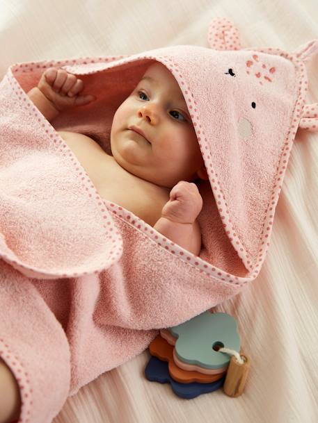 Cape de bain bébé à capuche brodée animaux - rose, Linge de lit & Déco