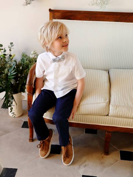 Pantalon garçon cérémonie chino en coton/lin beige+beige clair+bleu+marine foncé+vert sauge - vertbaudet enfant 
