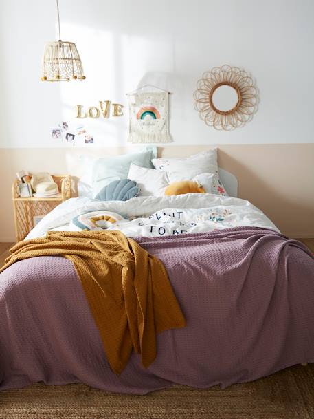 Honeycomb Bedspread ORANGE MEDIUM SOLID+PURPLE LIGHT SOLID - vertbaudet enfant 