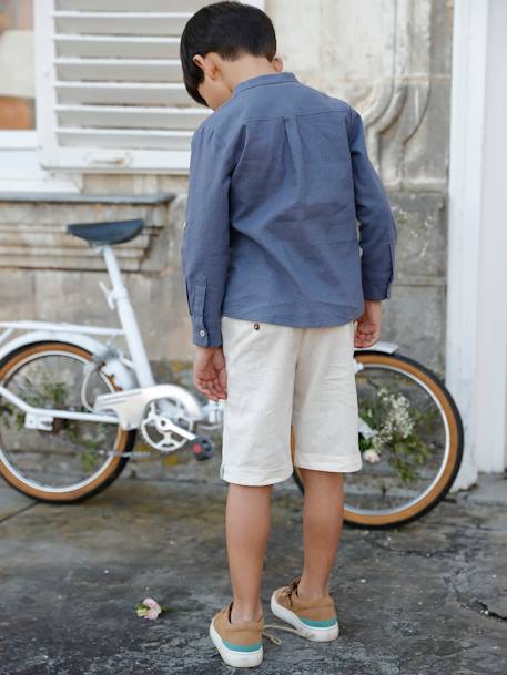 Bermuda garçon cérémonie en coton/lin beige+beige clair+bleu+marine foncé+vert sauge - vertbaudet enfant 