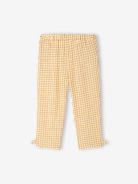 Cropped Fluid Trousers with Print, for Girls WHITE DARK ALL OVER PRINTED+YELLOW LIGHT CHECKS - vertbaudet enfant 