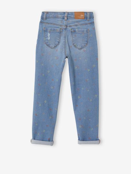 Straight Leg Jeans with Distressed Details for Girls BLUE LIGHT ALL OVER PRINTED+BLUE MEDIUM WASCHED+Denim Blue+Grey Denim - vertbaudet enfant 