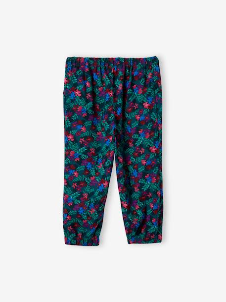 Fluid Cropped Trousers for Girls GREEN DARK ALL OVER PRINTED+PINK LIGHT ALL OVER PRINTED - vertbaudet enfant 