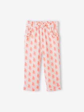 Cropped Cotton Gauze Trousers with Floral Print, for Girls  - vertbaudet enfant