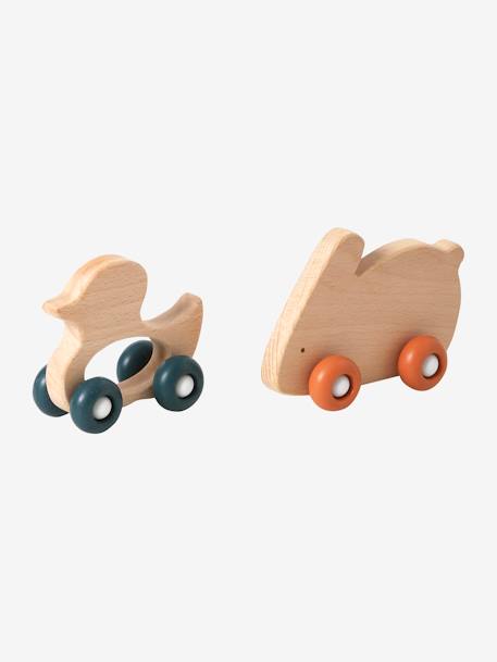 Set de 2 animaux à roulettes en bois et silicone orange - vertbaudet enfant 
