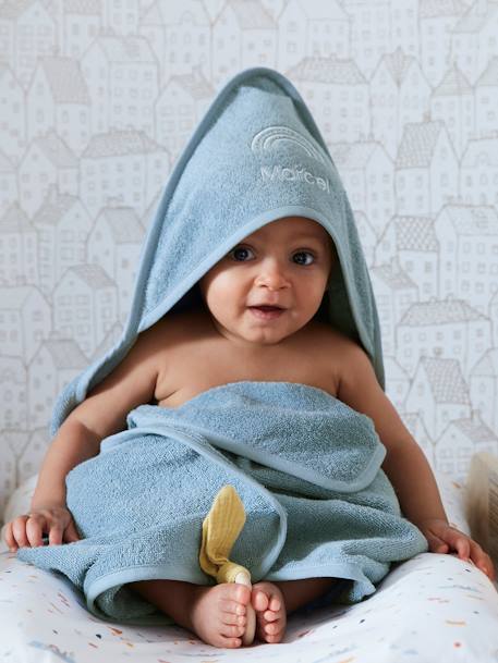 Cape de bain personnalisable et gant de toilette blanc+bleu moyen+framboise+ocre+rose poudré+vert bleuté+vert céladon - vertbaudet enfant 