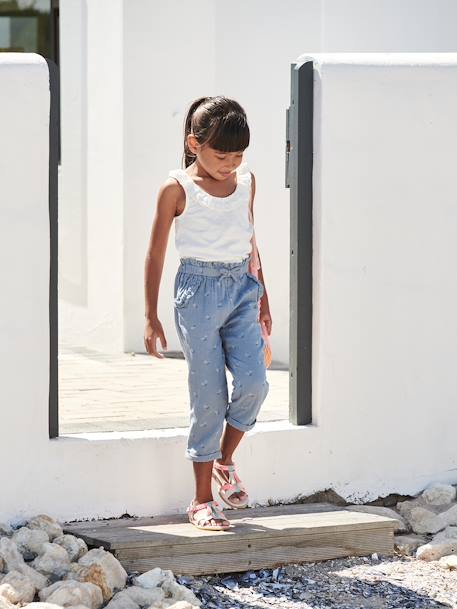 Pantacourt fille en gaze de coton anthracite+bleu+corail - vertbaudet enfant 