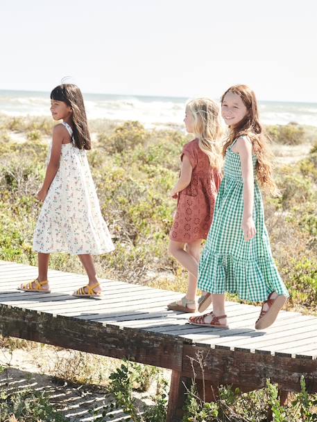 Long Smocked Dress for Girls GREEN MEDIUM CHECKS - vertbaudet enfant 