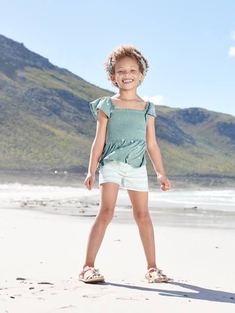 Tie-dye Effect Shorts, for Girls WHITE LIGHT STRIPED - vertbaudet enfant 