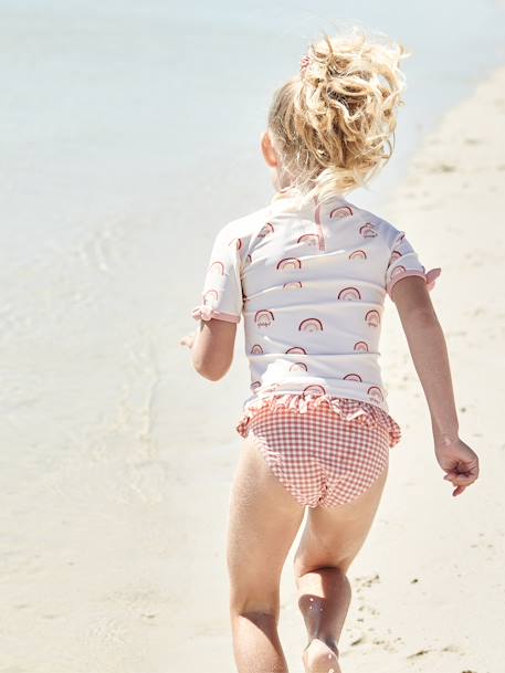 Anti-UV T-Shirt + Briefs Swimsuit Set for Girls BEIGE LIGHT ALL OVER PRINTED - vertbaudet enfant 